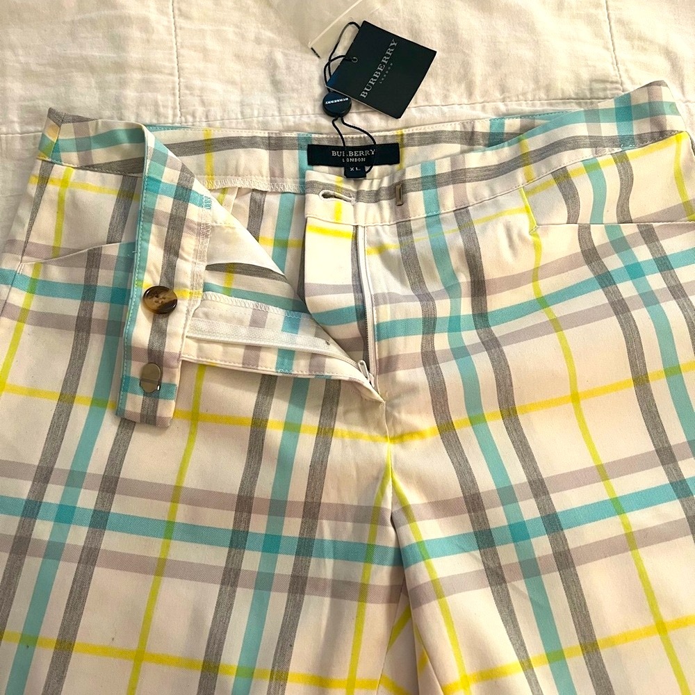 BURBERRY PANTS, slim fit, white, blue, yellow & grey EURO SZ- XL, hardly stretch
